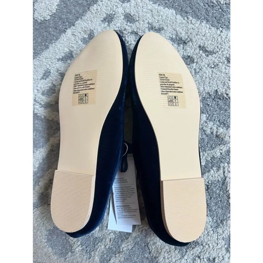 NWT❤️Janie and Jack Dark Marine Velvet Bow Ballet Flat sz3K